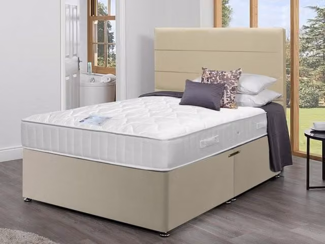 Highgrove Solar Pocket 1000 Divan Bed, Beige Fabric Upholstered, W/D: 200 x 200 cm