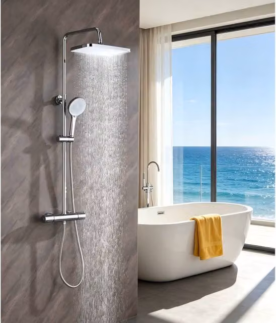 Süßren Chrome Thermostatic Shower Mixer Set with 3-Mode Hand Shower in Silver