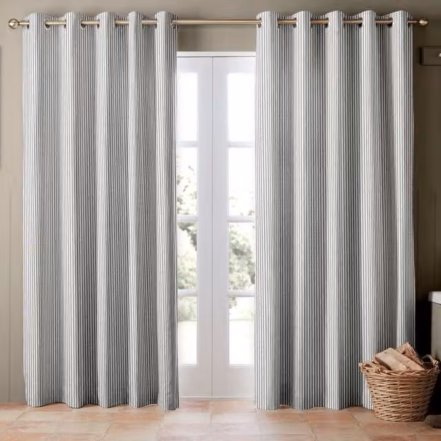 Emily Bond Oscar Stripe Made to Measure Blackout Eyelet Curtain Panel in Blue and Black