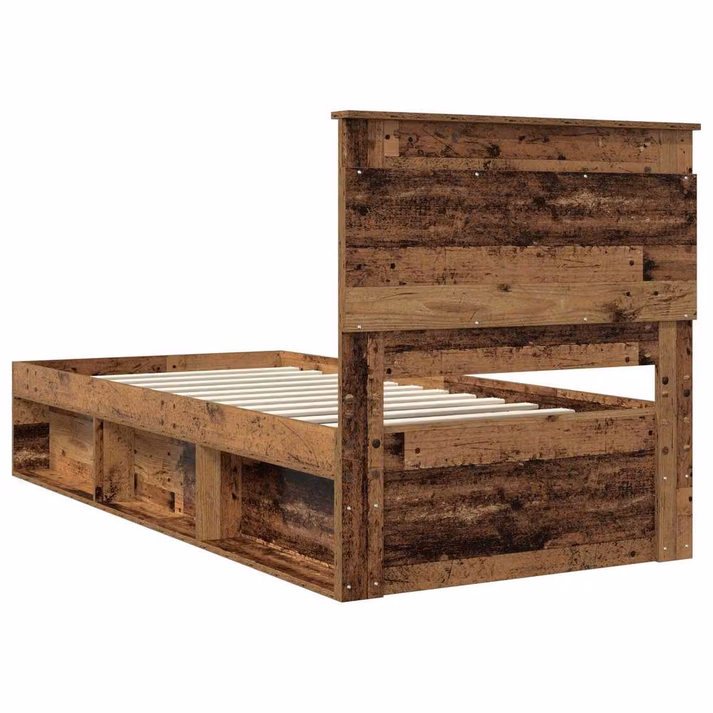Berkfield Home Modern Bed Frame with Headboard in Brown Old Wood, W/D/H: 90 x 190 cm – 6