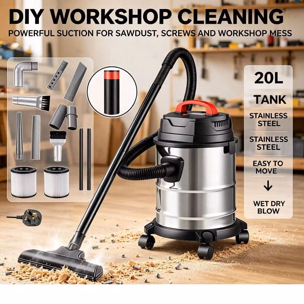 PAWNORA 1500W 20L Wet and Dry Vacuum Cleaner in Silver – 4