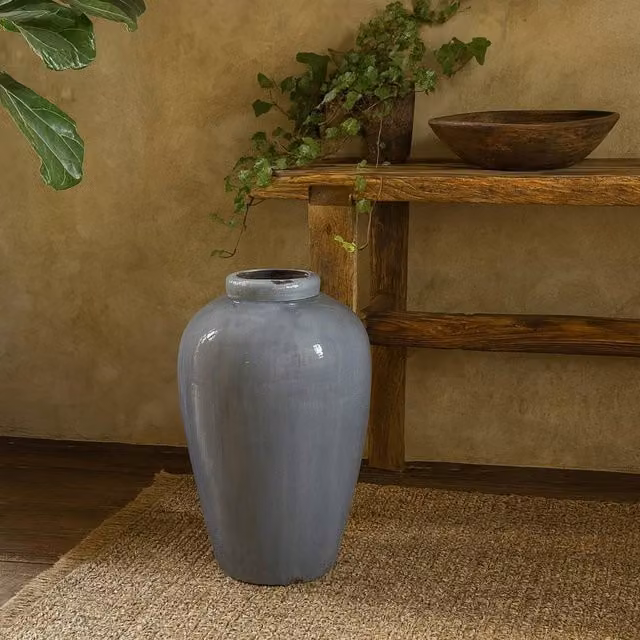 Wyld Haus Bloomwood Tall Grey Glazed Ceramic Vase with Crackle Effect – 1