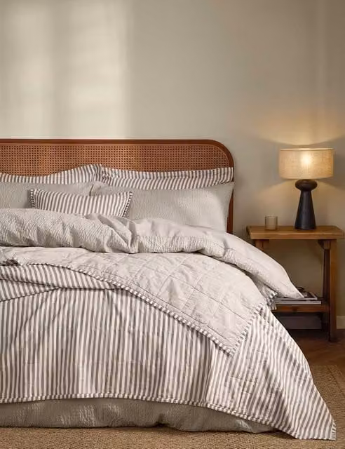 YARD Hebden Reversible Striped Quilted Cotton Bedspread in Taupe and Beige