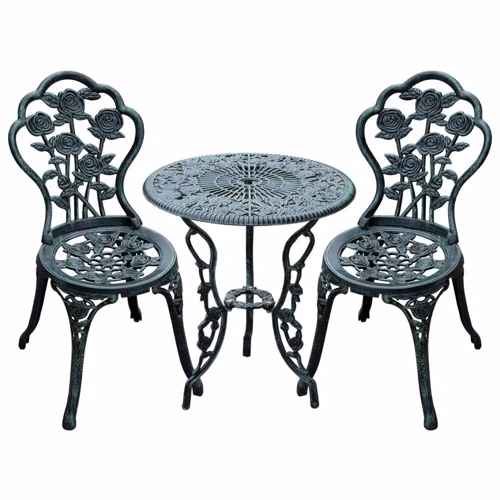 Wyld Haus Lafira 3 Piece Cast Aluminium Bistro Set in Matt Green – 2