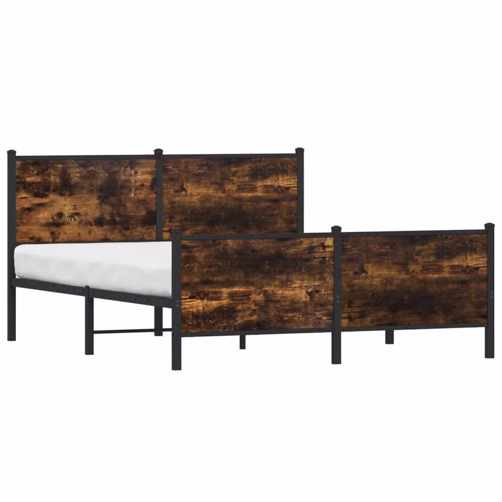 Berkfield Home Metal Bed Frame in Smoked Oak Brown, W/D/H: 160 x 200 cm – 3