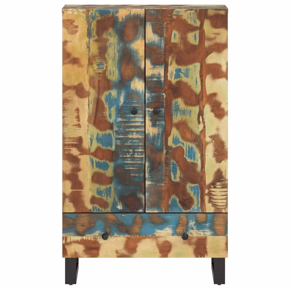 Berkfield Home Industrial Highboard with Drawer in Multicolour Reclaimed Solid Wood and Iron, W/D/H: 60 x 33 x 100 cm – 3