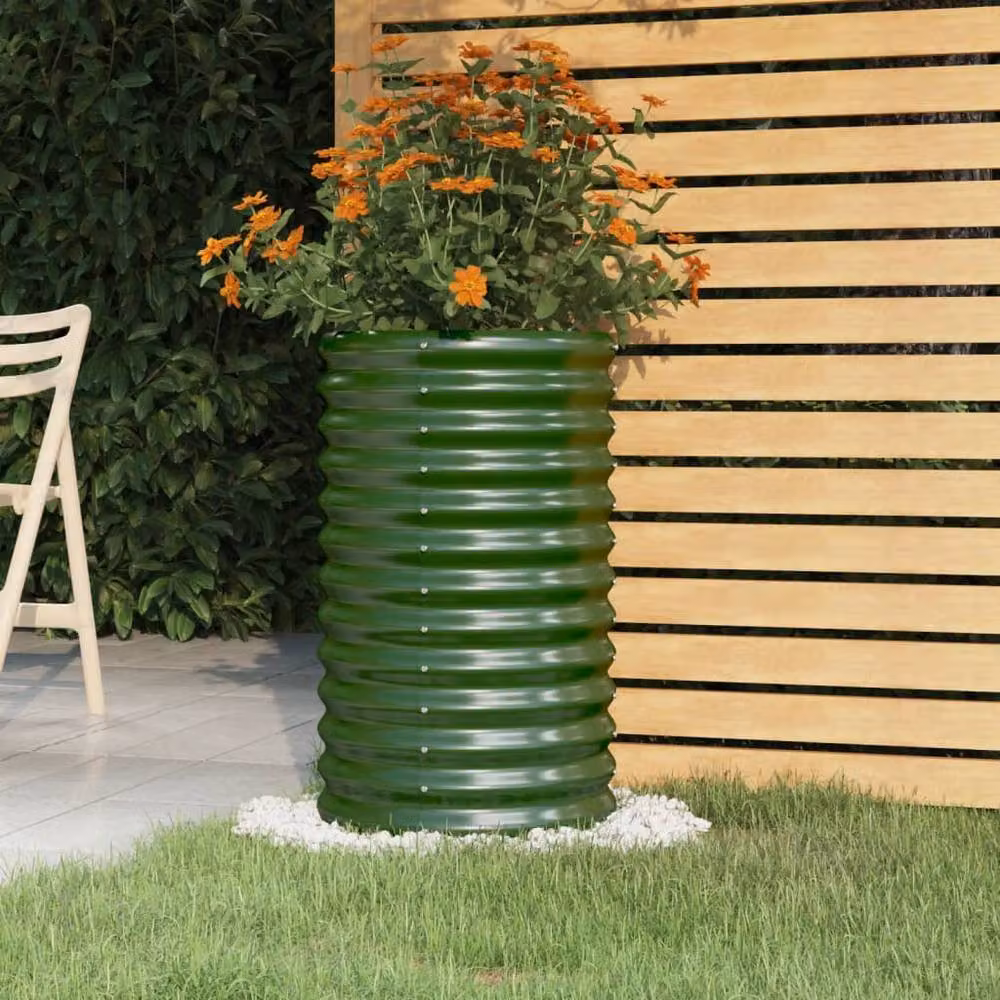 Berkfield Home Green Powder-coated Steel Garden Planter Tub, W/D/H: 40 x 40 x 68 cm – 2