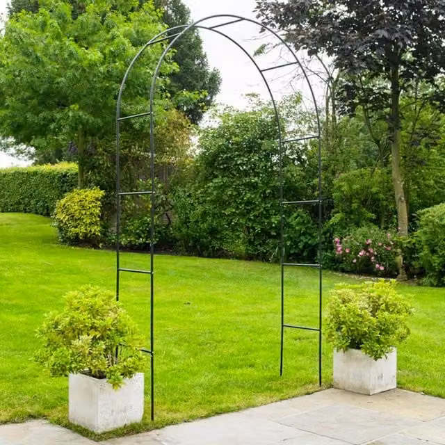 Kingfisher Garden Black Steel Decorative Climbing Plant Support Arch, H: 240 cm, W: 140 cm, D: 38 cm