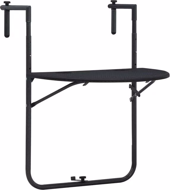 Berkfield Home Hanging Balcony Table in Black Plastic Rattan Look, W/D/H: 60 x 64 x 83.5 cm