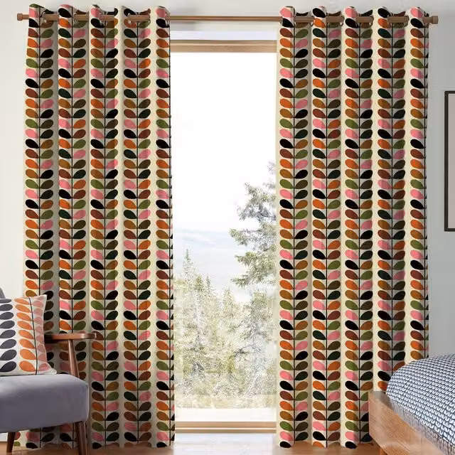 Orla Kiely Multi Stem Made to Measure Blackout Cotton Eyelet Curtains in Pink, Red and Multicolour