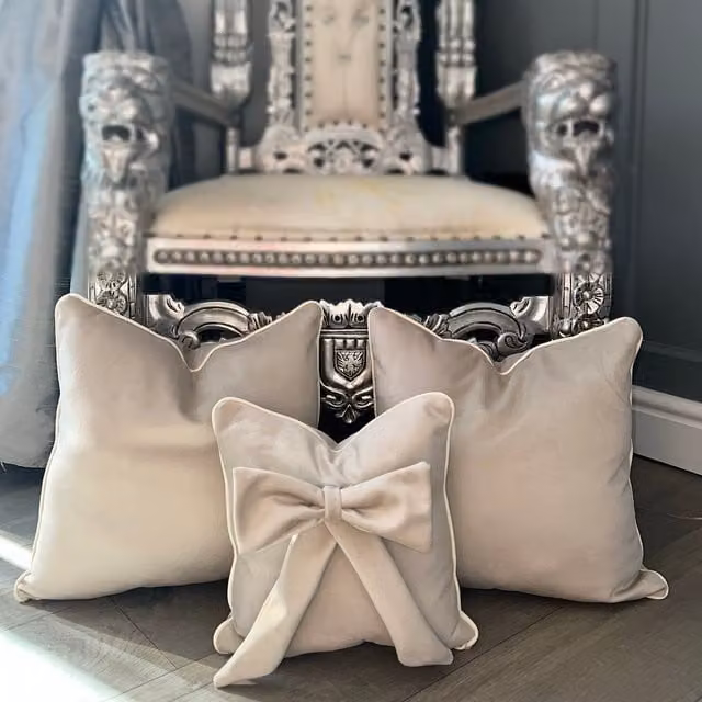 Fabricnco Bespoke Square Plush Velvet Cushion Set with Piping in Cream and Ivory