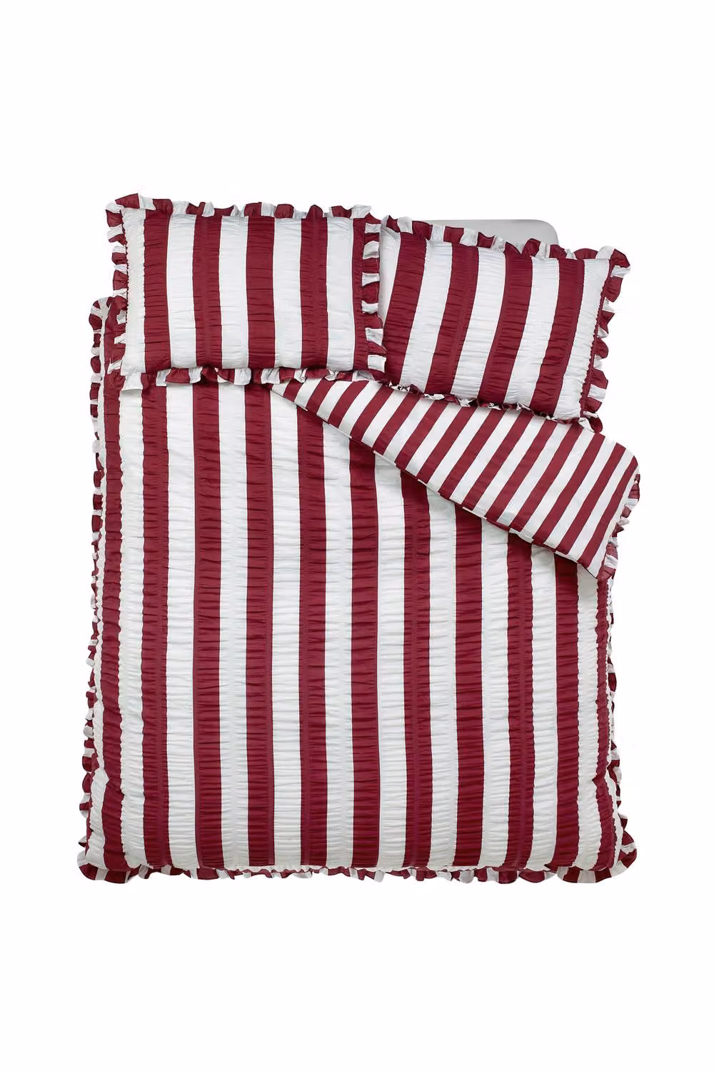 Catherine Lansfield Seersucker Frill Stripe Duvet Cover Set in Purple, W: 140 cm, H: 200 cm – 4