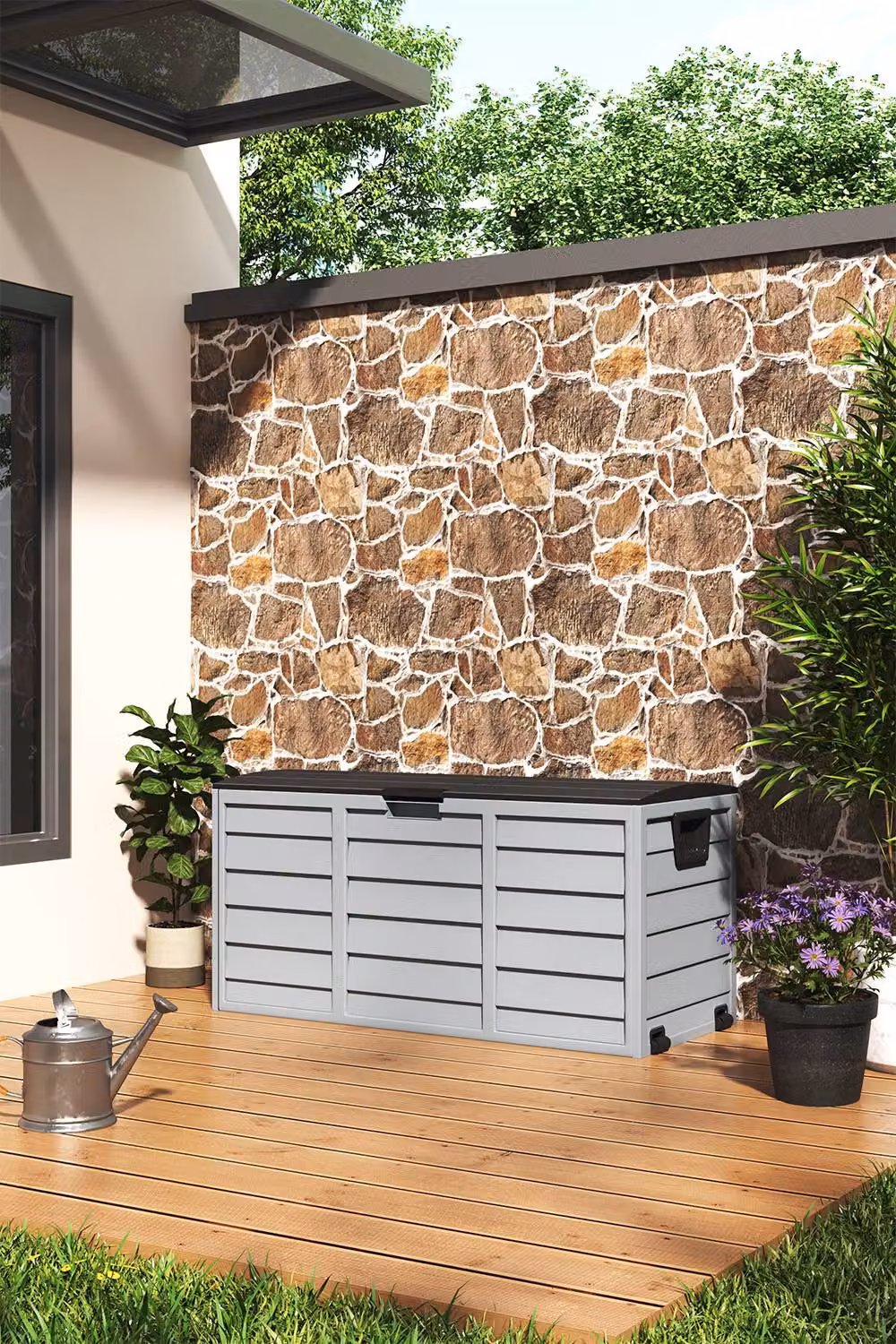 Living and Home 290L Waterproof Large Plastic Outdoor Storage Box with Wheels in Black – 2
