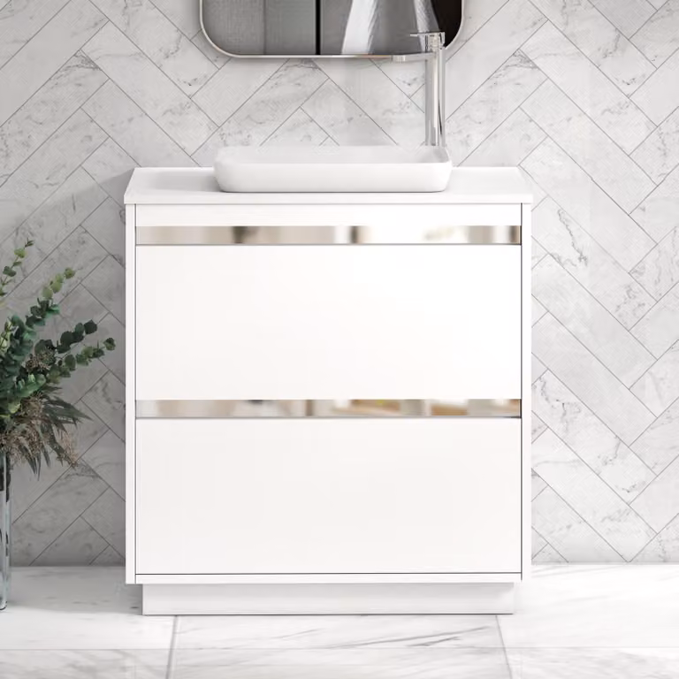 Royal Bathrooms Orion 800mm Matt White Floor Standing 2 Drawer Vanity Unit with Qubix Basin and Chrome Accent Trim
