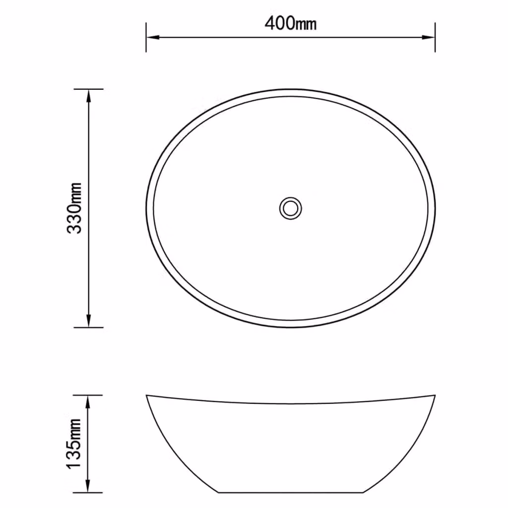 Berkfield Home Luxury Oval Ceramic Countertop Basin in Matt Black W: 40 cm, D: 33 cm, H: 13.5 cm – 4