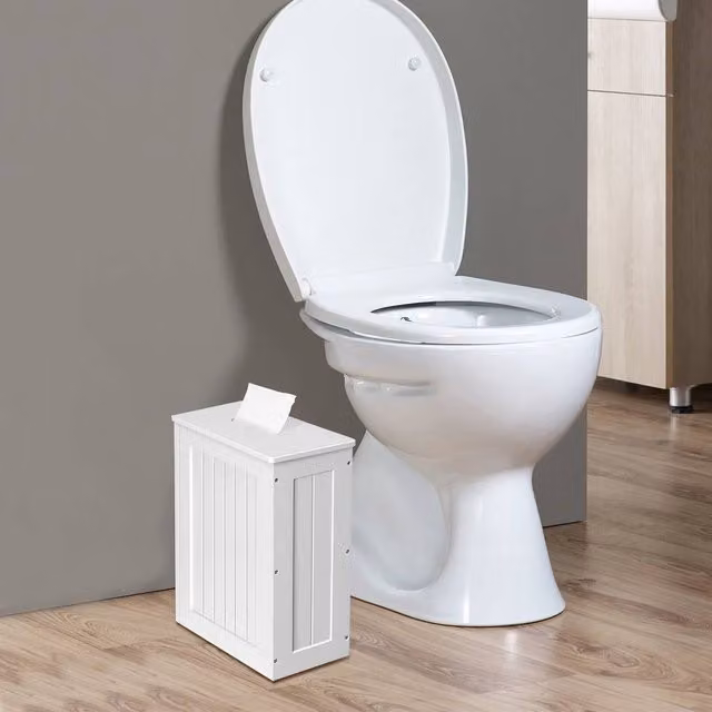 Kelvenix White Lacquered MDF Freestanding Multi-purpose Bathroom Toilet Roll Storage Tidy Box W/D/H: 14.0 x 35.0 x 27.0 cm
