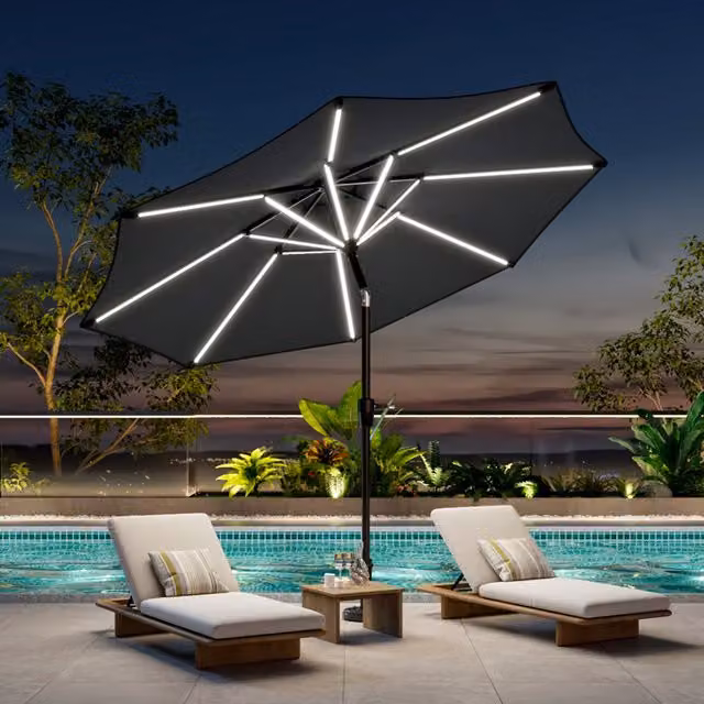 Breeins Modern Outdoor Parasol with LED Strips in Grey