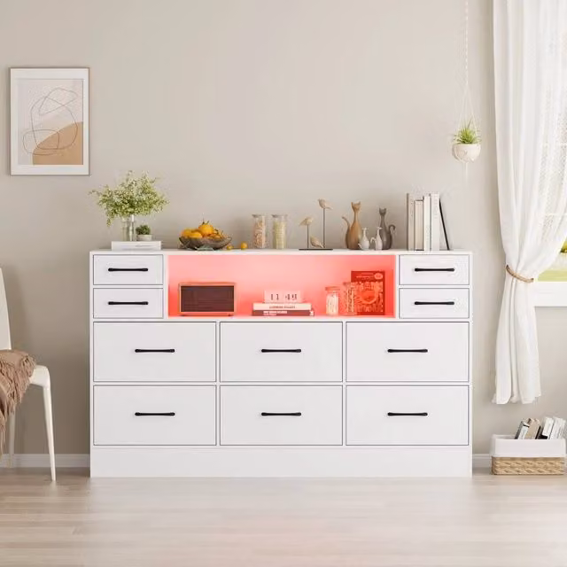 PAWNORA 10 Drawer Chest of Drawers and Bedside Cabinet in White
