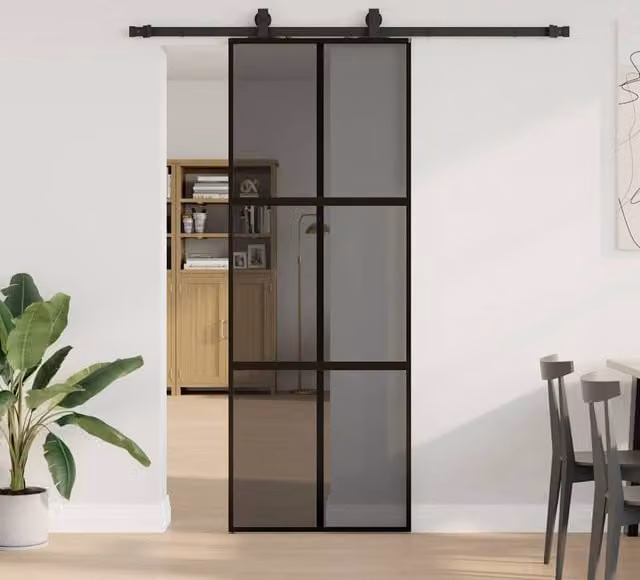 Berkfield Home Modern Sliding Glass Door with Hardware Set in Black, W: 76 cm, H: 205 cm – 1