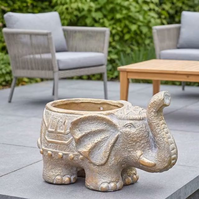 Garden Greatness Secret Garden Elephant Planter Ornament in Gold and Multicolour