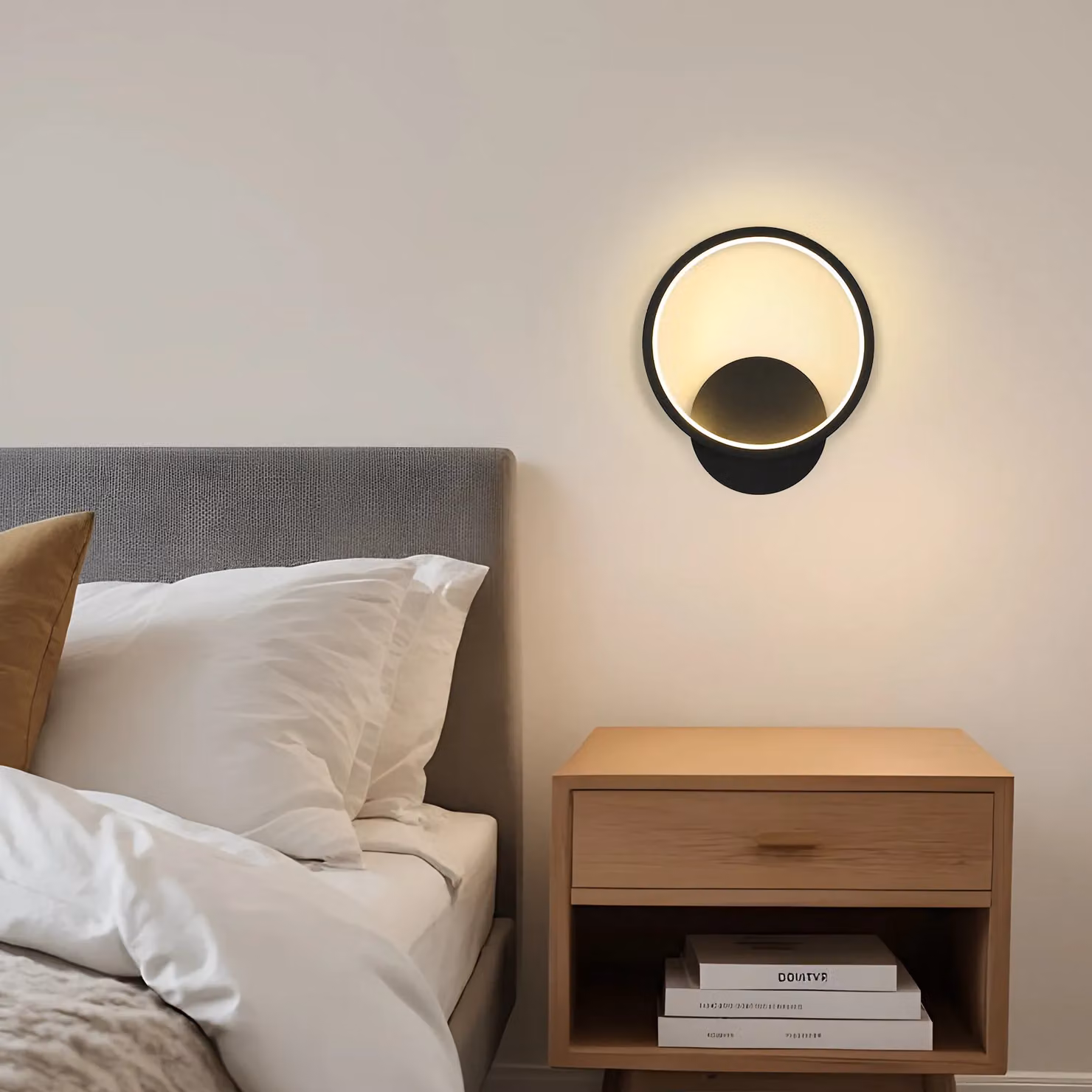 COMELY Modern LED Indoor Wall Light, 12W Round Acrylic and Aluminium Design, Warm White 3000K, Black – 2