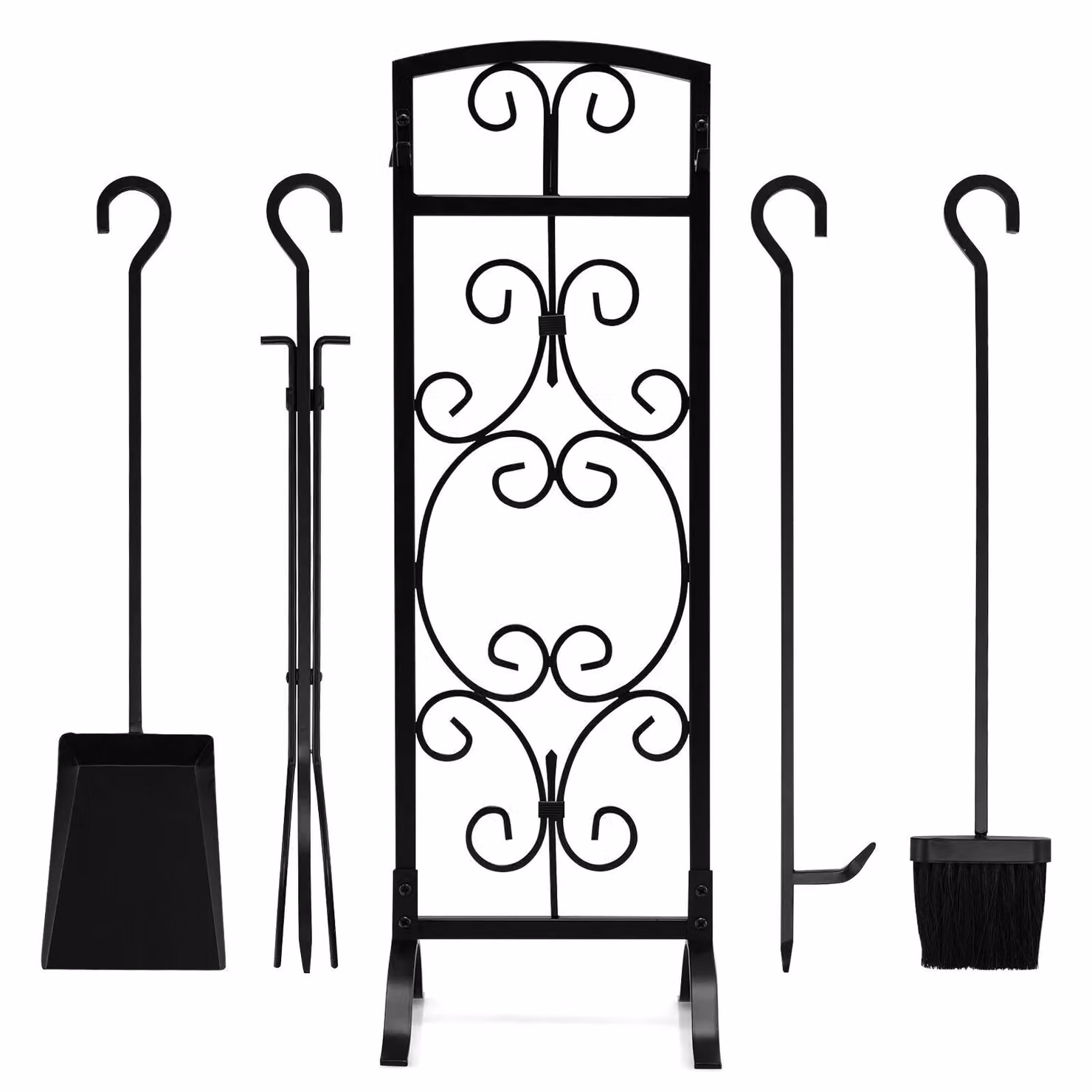 Costway 5 Piece Fireplace Tool Set with Easy-To-Grab Handles, Black – 3