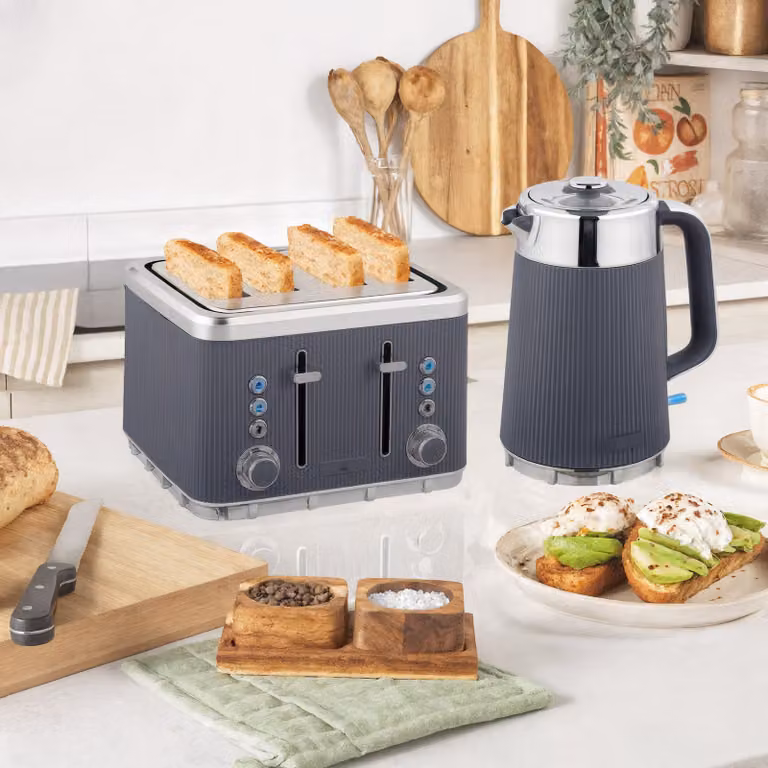 HOMCOM Electric Kettle and 4-Slice Toaster Set in Grey with 1.7 l Rapid Boil Jug Kettle and Stainless Steel Toaster