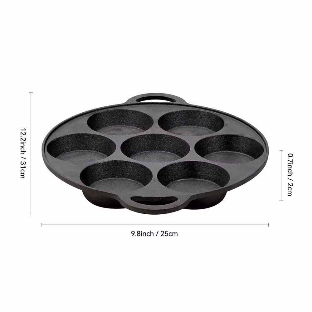 NESTLUNE 7-Hole Cast Iron Egg and Pancake Frying Pan, Black, W: 100 cm, D: 15 cm, H: 15 cm – 2