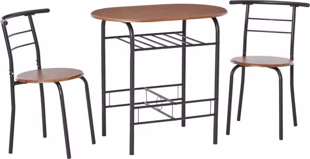 HOMCOM Industrial 2-Seater Dining Table and Bar Stool Set in Brown MDF and Metal – 1