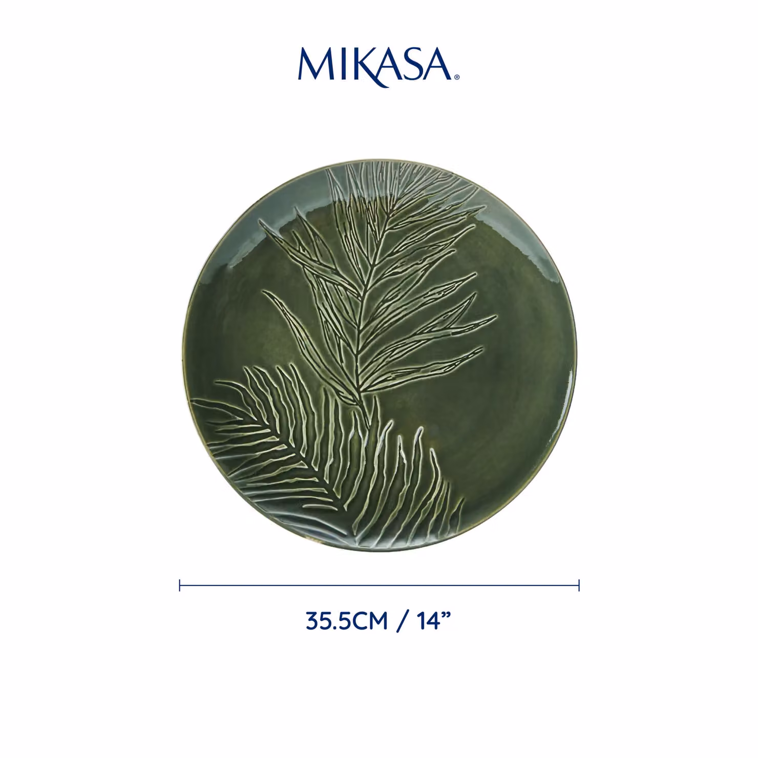 Mikasa Jardin Green Floral Stoneware Round Serving Platter, Diameter: 35.5 cm – 3