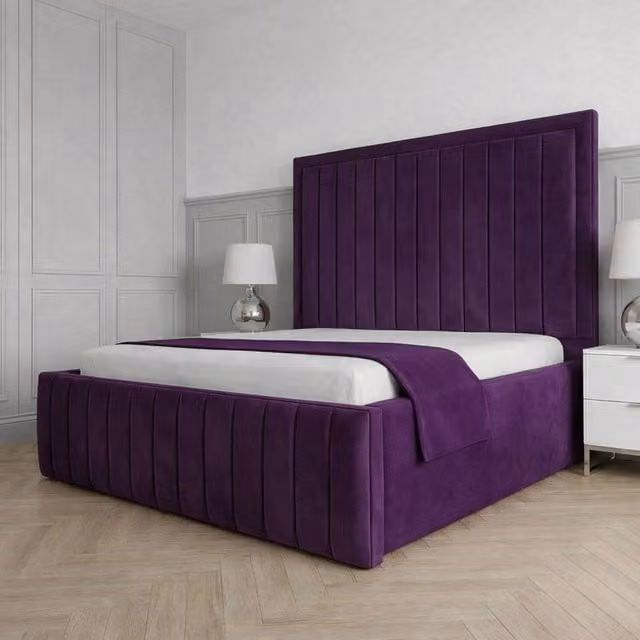 Living Comfort Bedz Sovereign Upholstered Velvet Gas Lift Storage Bed in Purple, W/D: 180 x 200 cm