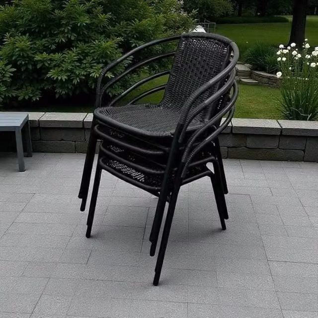 NESTLUNE 4-Piece Black Rattan Outdoor Patio Chairs with Powder Coated Steel Frame – 1