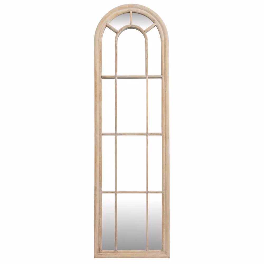 Wyld Haus Slim Tall Arched Panel Window Mirror in Brown Rustic Natural Wood – 2
