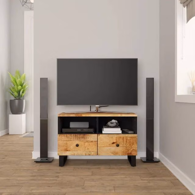 Berkfield Home Solid Mango Wood TV Cabinet in Natural Brown, W/D/H: 70 x 33 x 46 cm