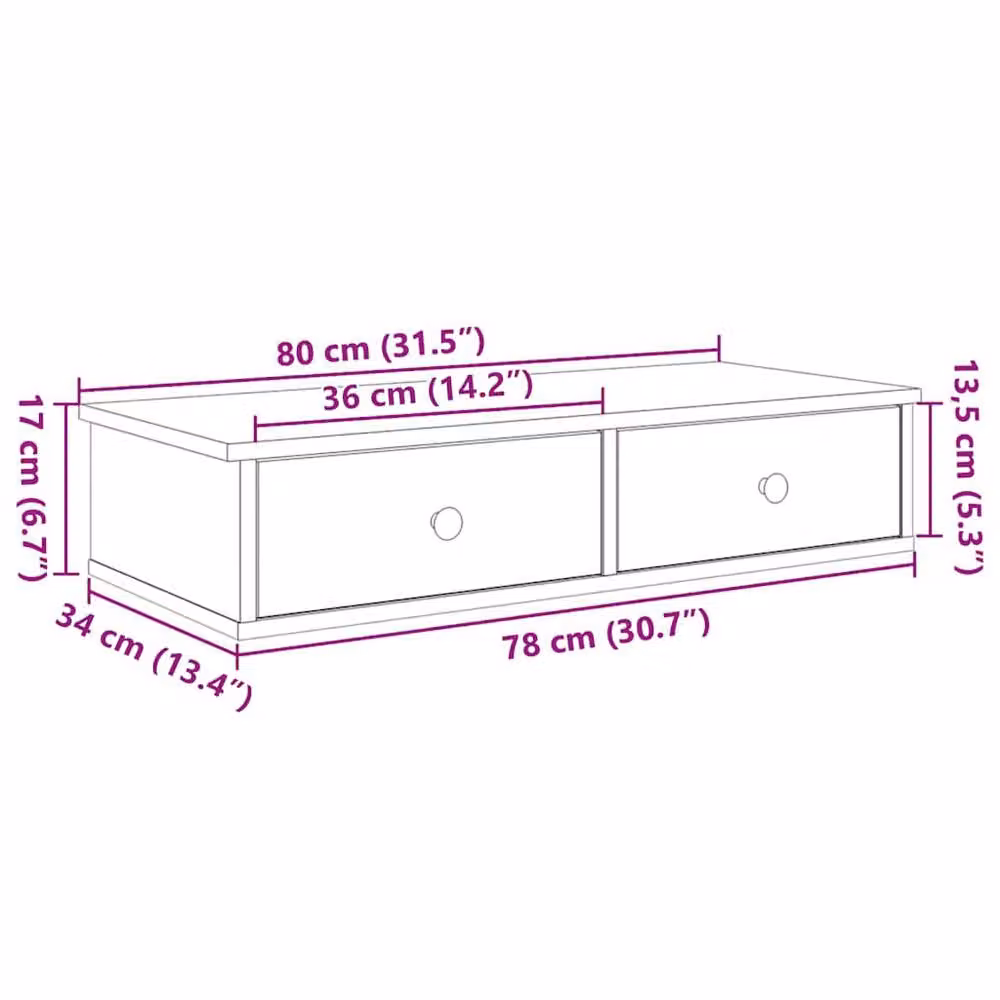 Berkfield Home Wall Mounted Shelf with Drawers in Concrete Grey, W/D/H: 80 x 31 x 17 cm – 2