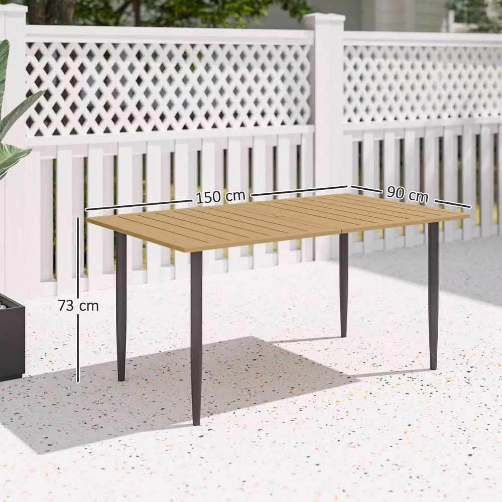 Wyld Haus Safafa Brown Slatted Metal Rectangular Garden Dining Table W/D/H: 150 x 90 x 73 cm – 4