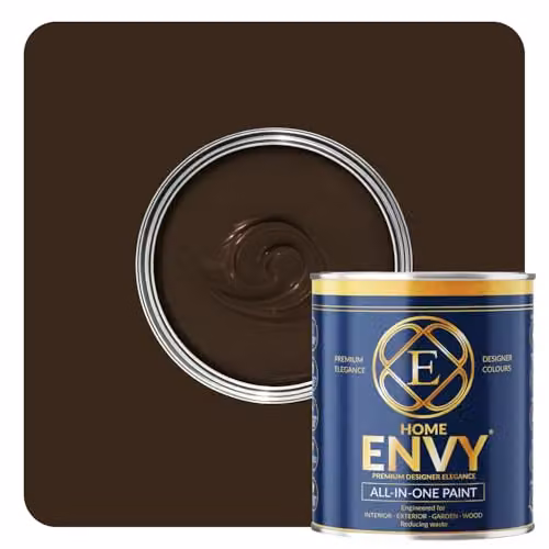Homes Envy All-in-One Multi Surface Paint for Interior and Exterior Walls, Wood and Furniture, Dark Chocolate Brown, Matt, 1 l