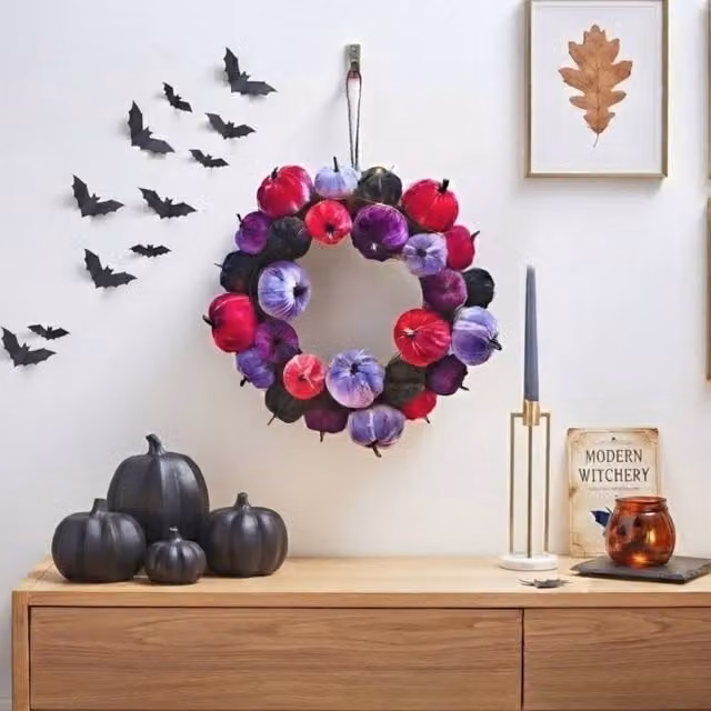 Garden Greatness Hanging Halloween Plush Pumpkin Wreath, Multicolour – 1