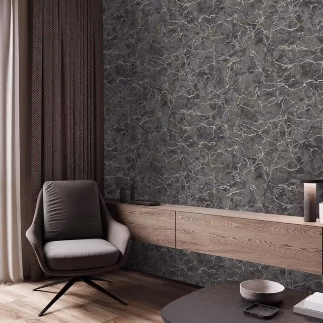 Graham & Brown Plain Industrial Abstract Wallpaper in Black and Grey, Width: 52 cm