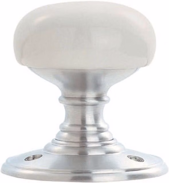 Loops White Porcelain and Brushed Chrome Ceramic Mushroom Door Knob