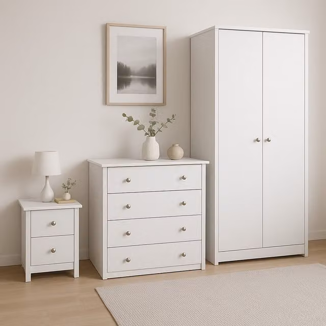 Home Treats White Modern Wooden Bedroom Furniture Set