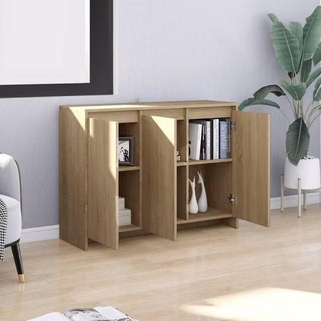 Berkfield Home Sonoma Oak Sideboard in Beige, W/D/H: 102 x 33 x 75 cm