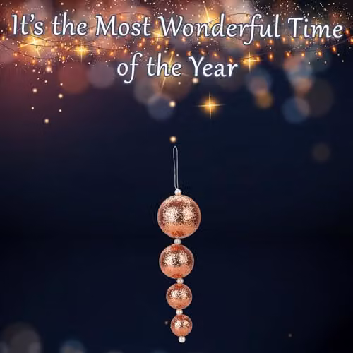 VFM e-Store Set of 4 Gold Round Hanging Christmas Bauble Ornaments, 31 cm – 4