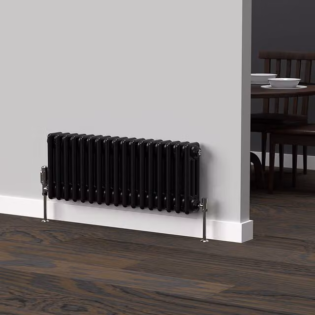 Lux Heat Horizontal 3 Column Steel Radiator in Black, W: 30.0 cm, H: 78.5 cm