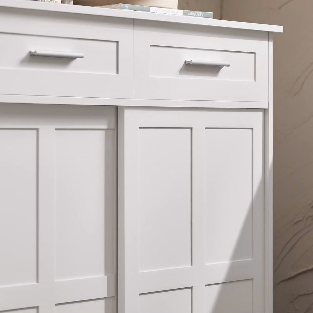 SoBuy White Farmhouse Sideboard with Sliding Doors and Silver Metal Details, Width: 80 cm – 5