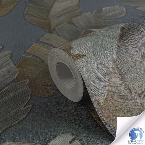 Livingwalls DESIGNDROP Botanical Non-Woven Pre-pasted Wallpaper in Green and Blue, W: 0.53 m, L: 10.05 m – 2