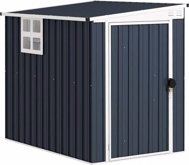 OUTSUNNY Metal Outdoor Garden Storage Shed with Window and Lock in Dark Grey