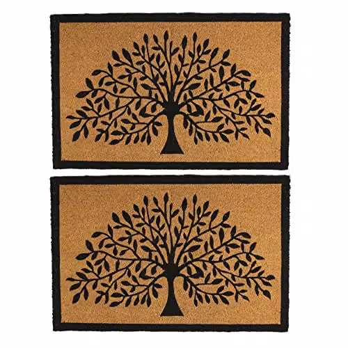 Nicola Spring Tree of Life Coir Door Mats, Pack of 2, Brown and Multicolour, W: 90 cm, D: 60 cm
