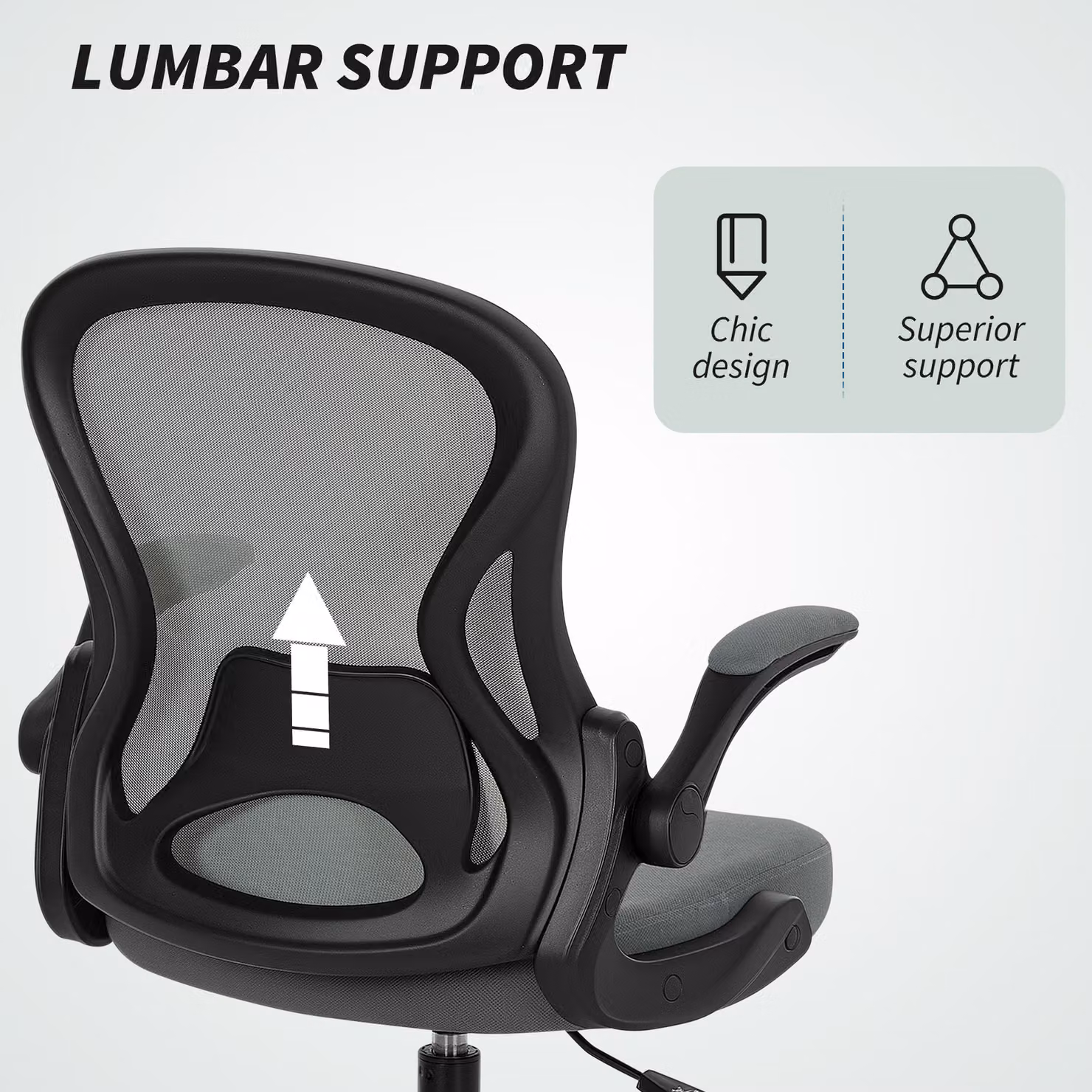 Vinsetto Draughtsman Chair with Flip-up Armrests and Adjustable Foot Ring, Grey Fabric Mesh Standing Desk Chair, W/D/H: 52 x 12 x 72 cm – 5