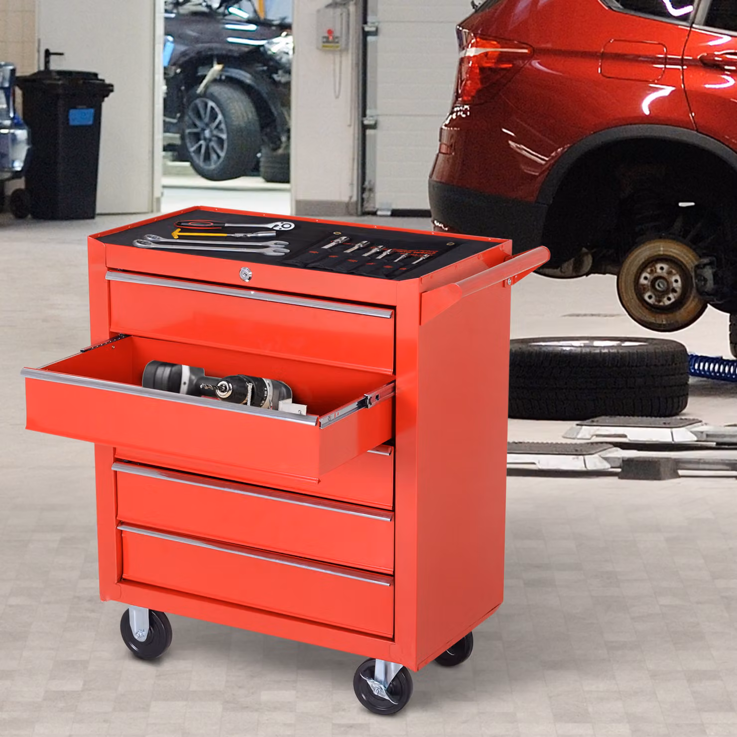 DURHAND 5-Drawer Rolling Tool Storage Cabinet with EVA Pad, 150kg Load Capacity, Red – 2
